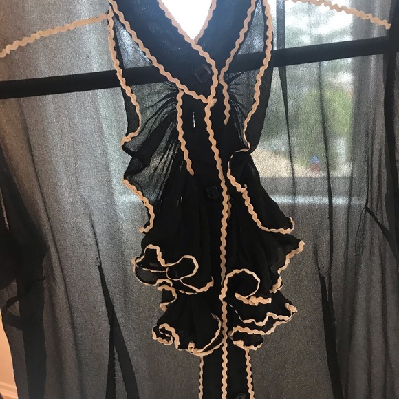 Sheer Black Button-Up with Ruffle - Picture 5 of 5